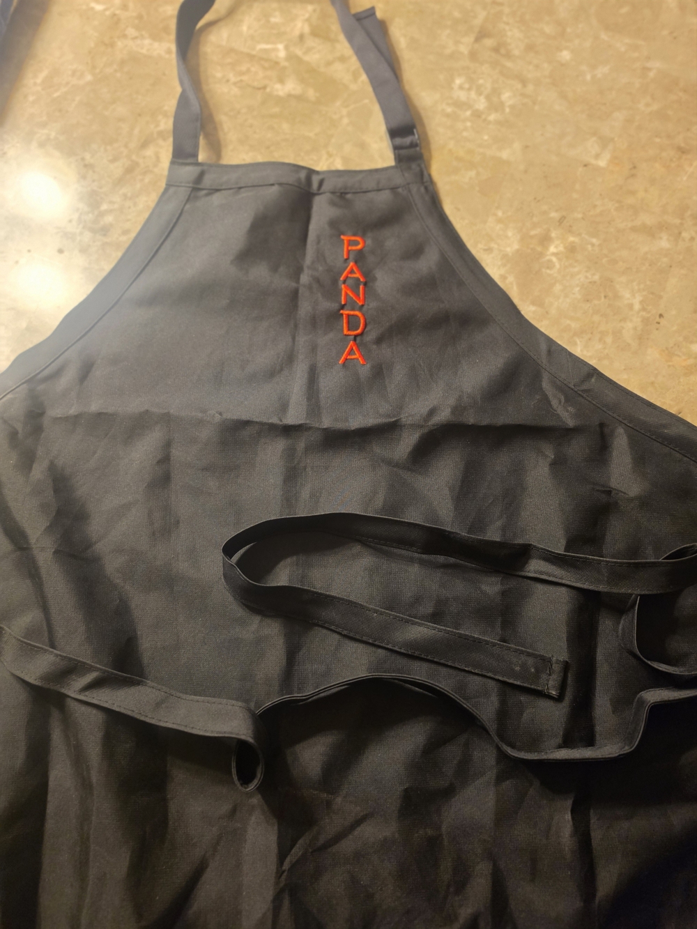 Black Panda Apron with Red Embroidery